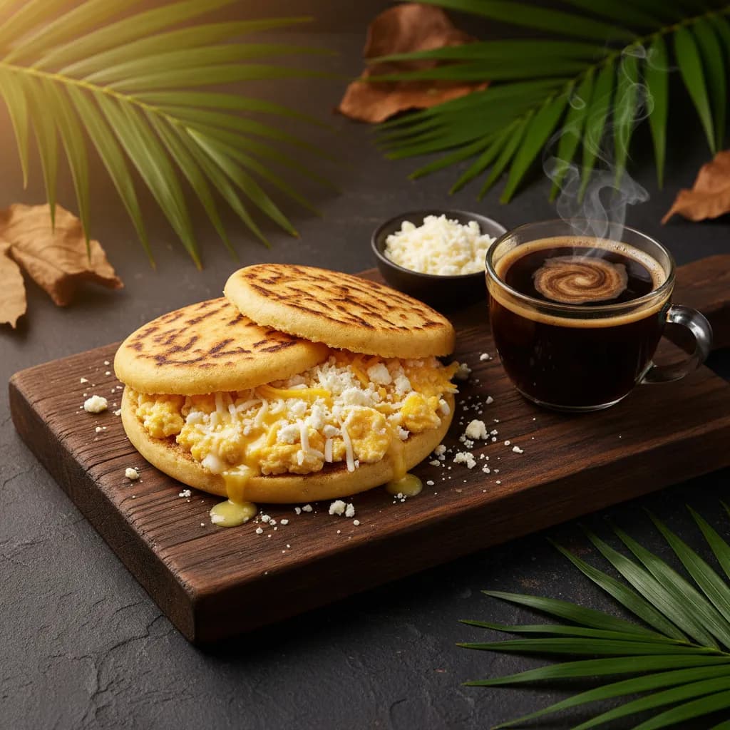 Arepa con huevos y queso — Queso y huevos revueltos at Tropical Bites Chicago