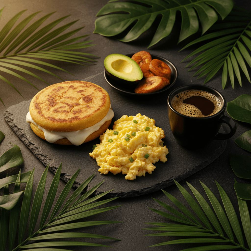 Colombian Breakfast Combo — Arepa, eggs & tinto coffee at Tropical Bites Chicago