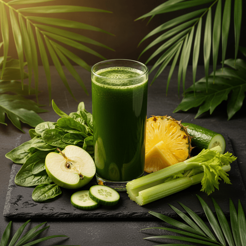 Green Detox — Spinach, apple, pineapple, cucumber, celery at Tropical Bites Chicago