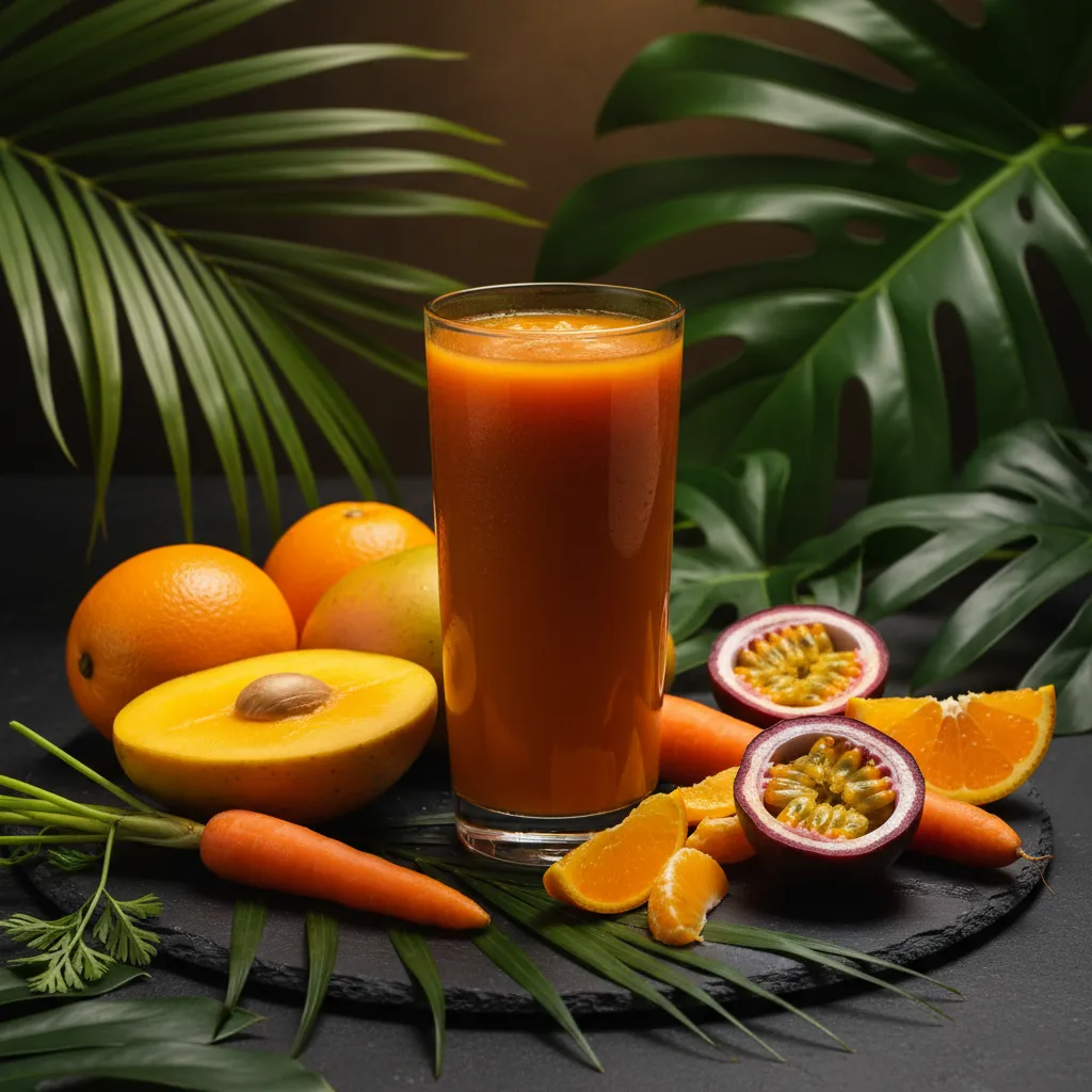 Orange Boost — Mango, naranja, zanahoria, maracuyá at Tropical Bites Chicago