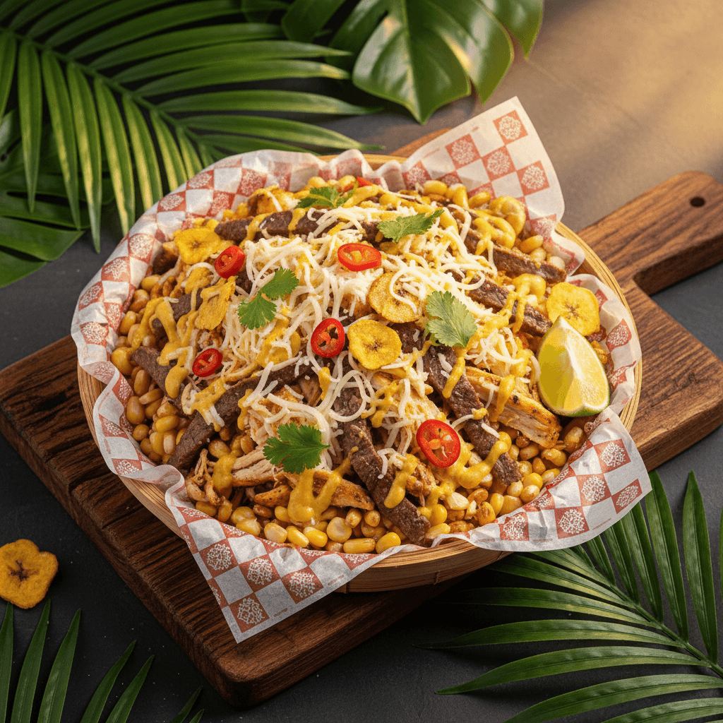 Special Mazorca Desgranada — Loaded mazorca with meat or chicken at Tropical Bites Chicago