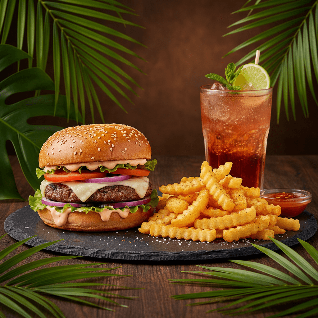 Traditional Burger Combo — Burger, fries & soda at Tropical Bites Chicago