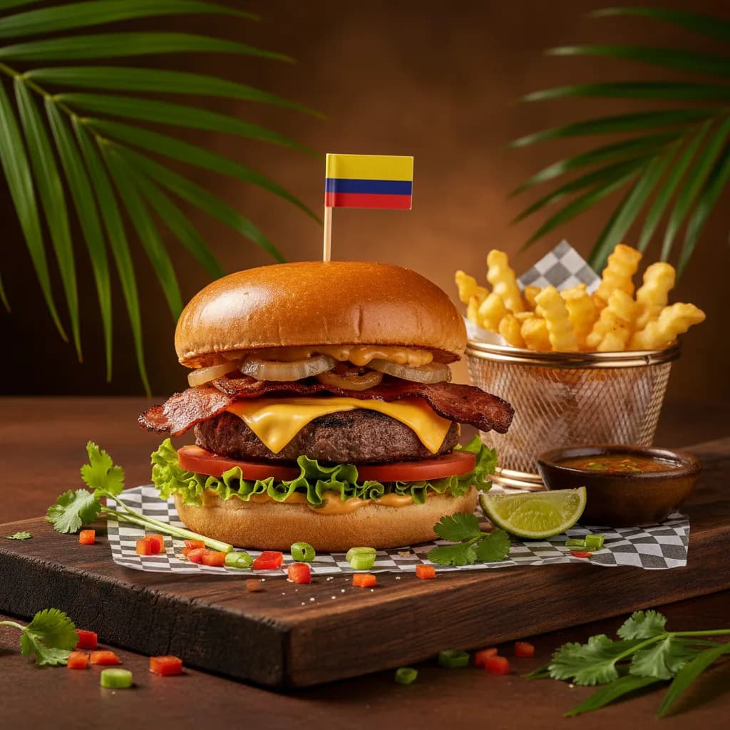 Hamburguesa Tradicional — Hamburguesa clásica de res con papas at Tropical Bites Chicago