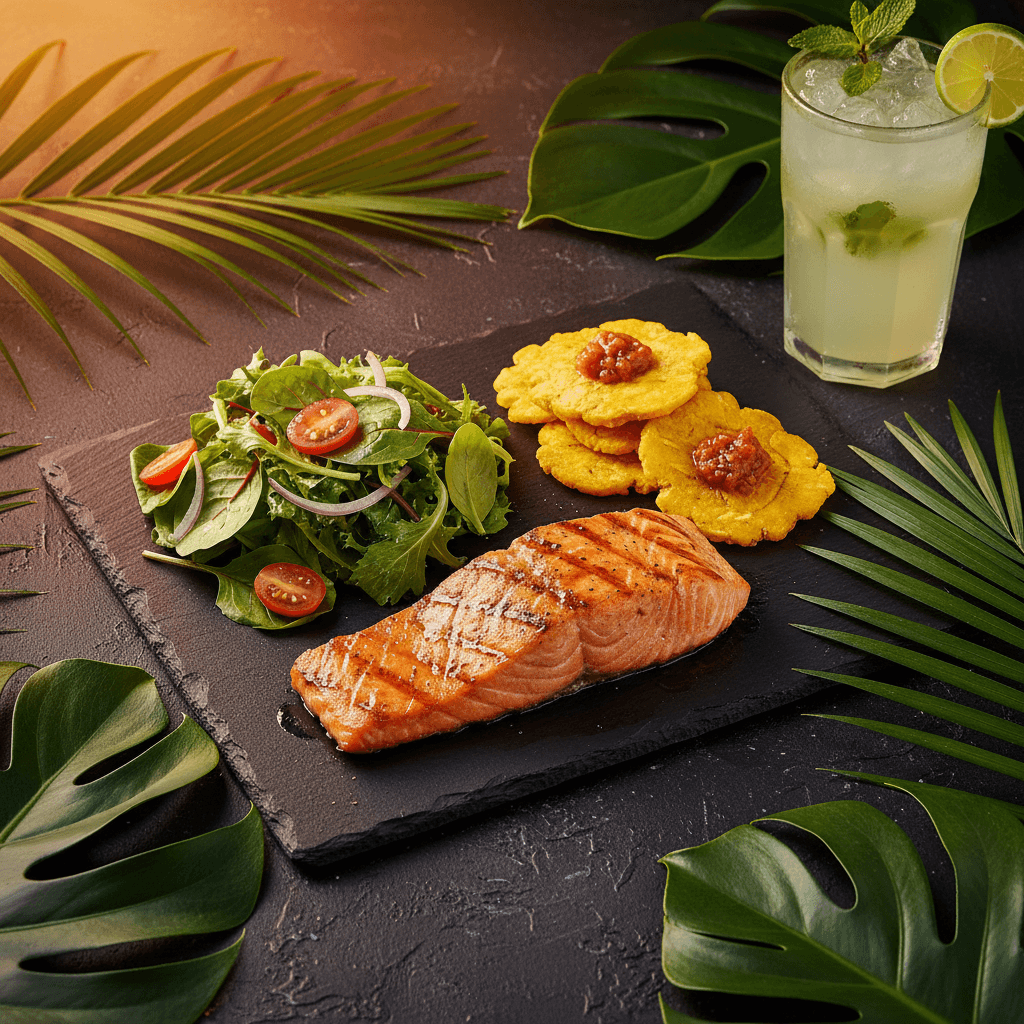 Tropical Bites Salmon — Grilled salmon plate at Tropical Bites Chicago