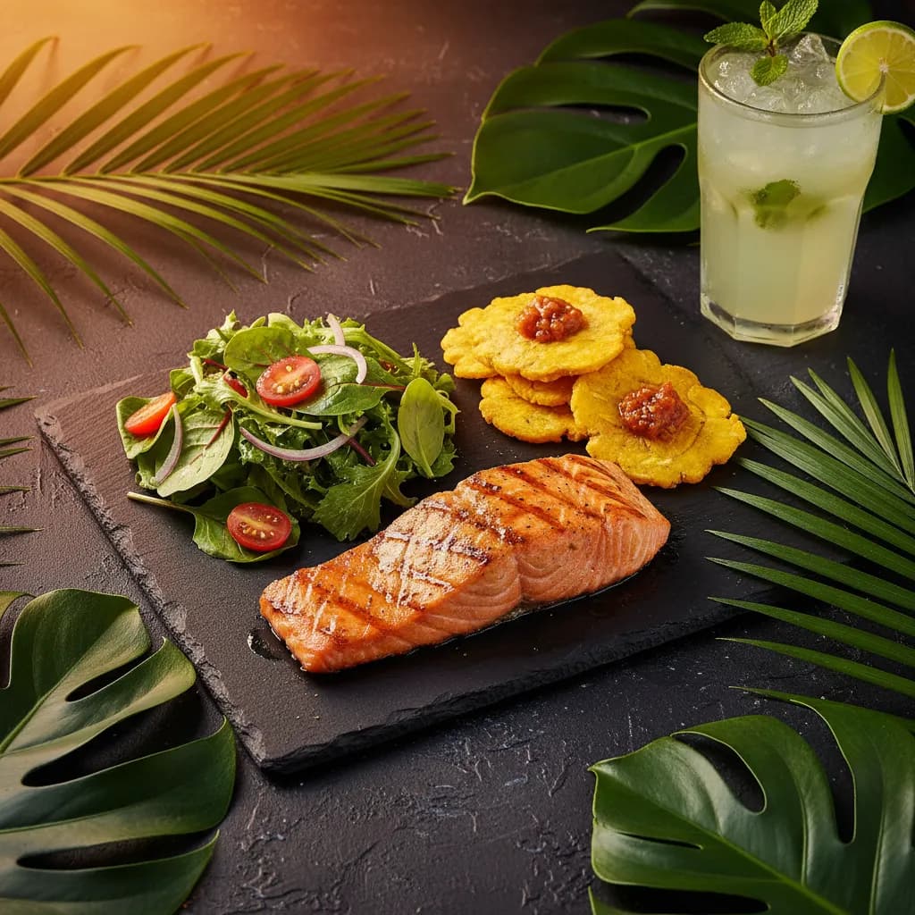 Tropical Bites Salmon — Grilled salmon plate at Tropical Bites Chicago