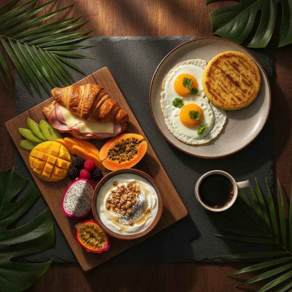 Desayuno Tropical — Croissant, fruta y yogurt griego at Tropical Bites Chicago