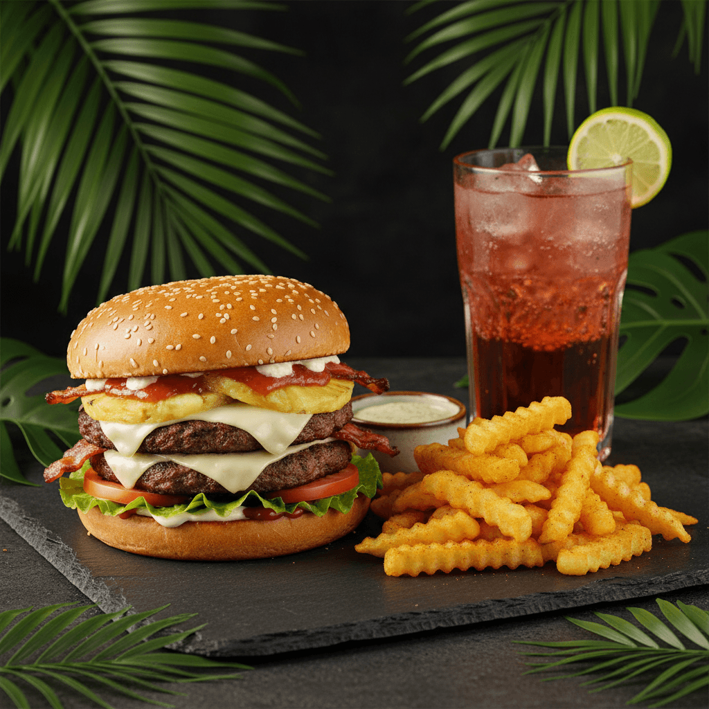 Tropical Cheese Burger Combo — Double burger, fries & soda at Tropical Bites Chicago